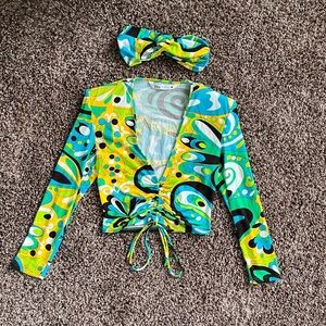 Zara 70s Inspired Cropped + Ruched Shirt with Matching Headband